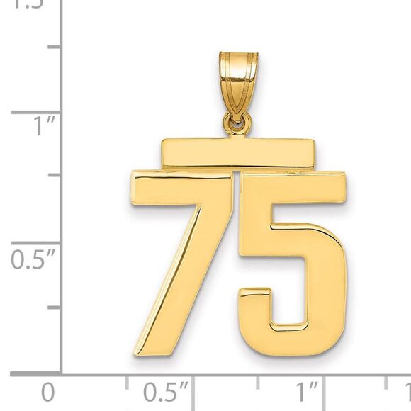 14k Yellow Gold, Athletic Collection, Large Polished Number 75 Pendant